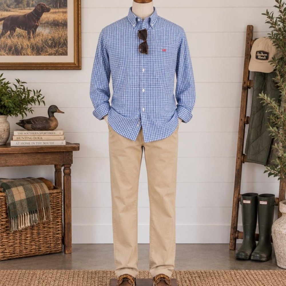 Southern Marsh Outfitters Blue Gingham Button-Down Shirt – Men's Small